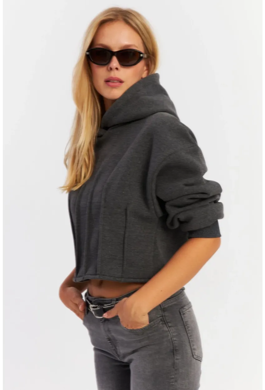 Kadın Antrasit Nervüllü Üç İplik Sweatshirt TF13