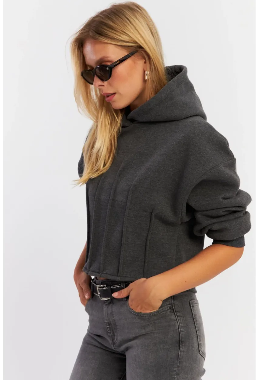 Kadın Antrasit Nervüllü Üç İplik Sweatshirt TF13