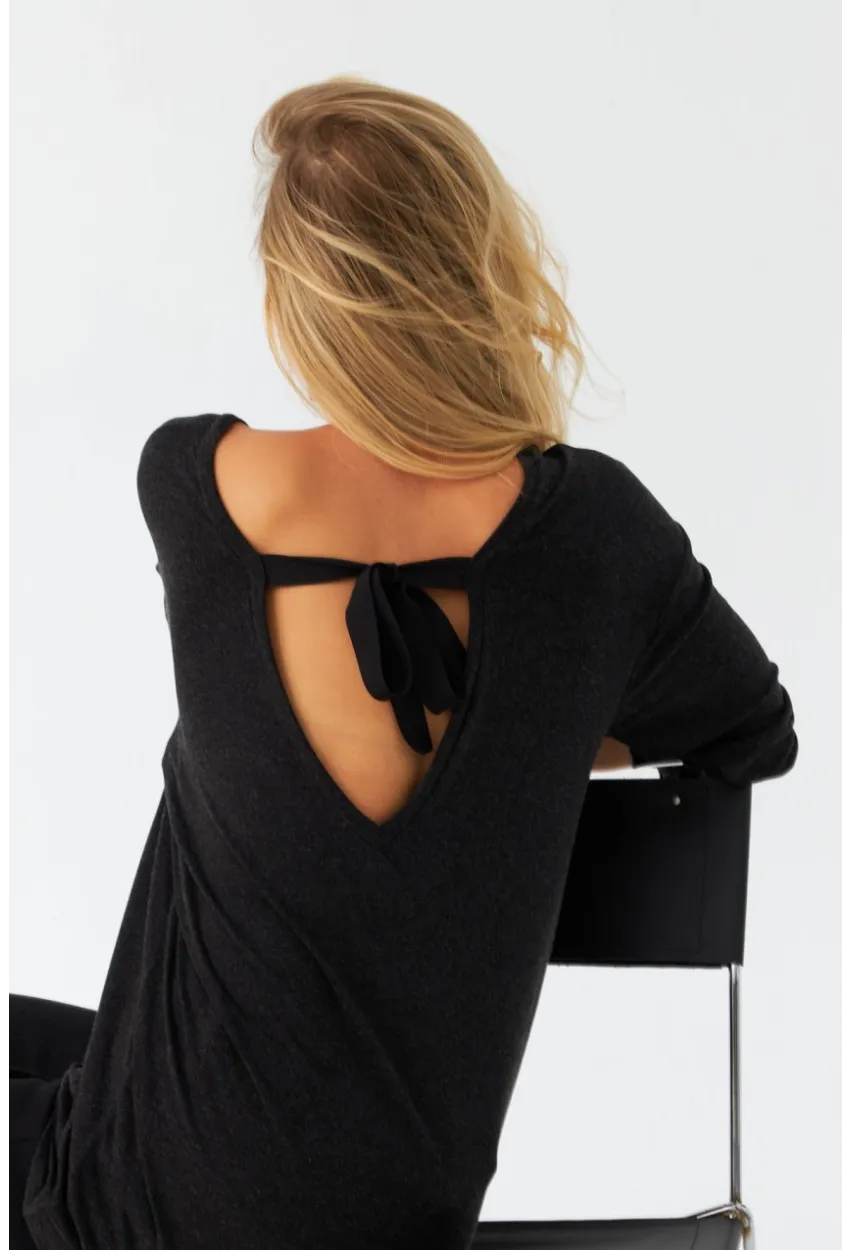 Kadın Antrasit Ön Arka V Salaş Bluz EY3003