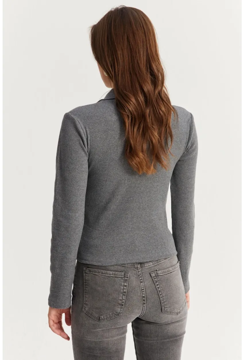 Kadın Antrasit Polo Yaka Kaşkorse Bluz LON3006