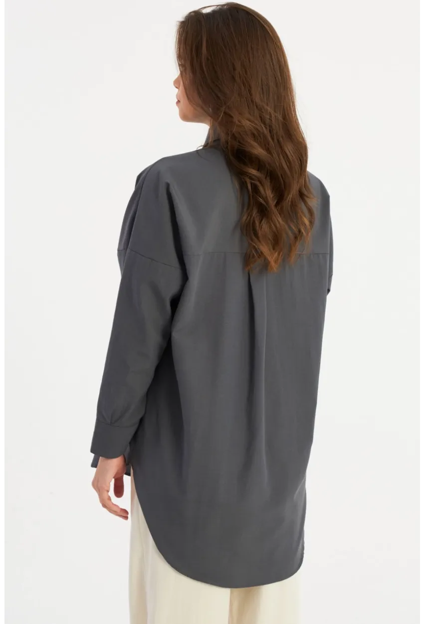 Kadın Antrasit Zımbalı Gömlek MASF2