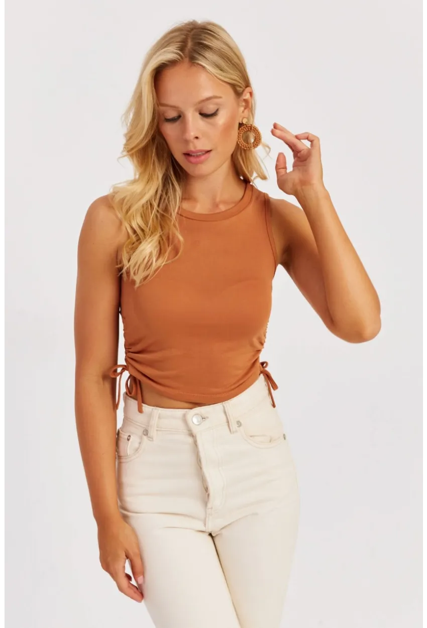 Kadın Badem-Siyah Yanları Bağcıklı Kolsuz Bluz MK09