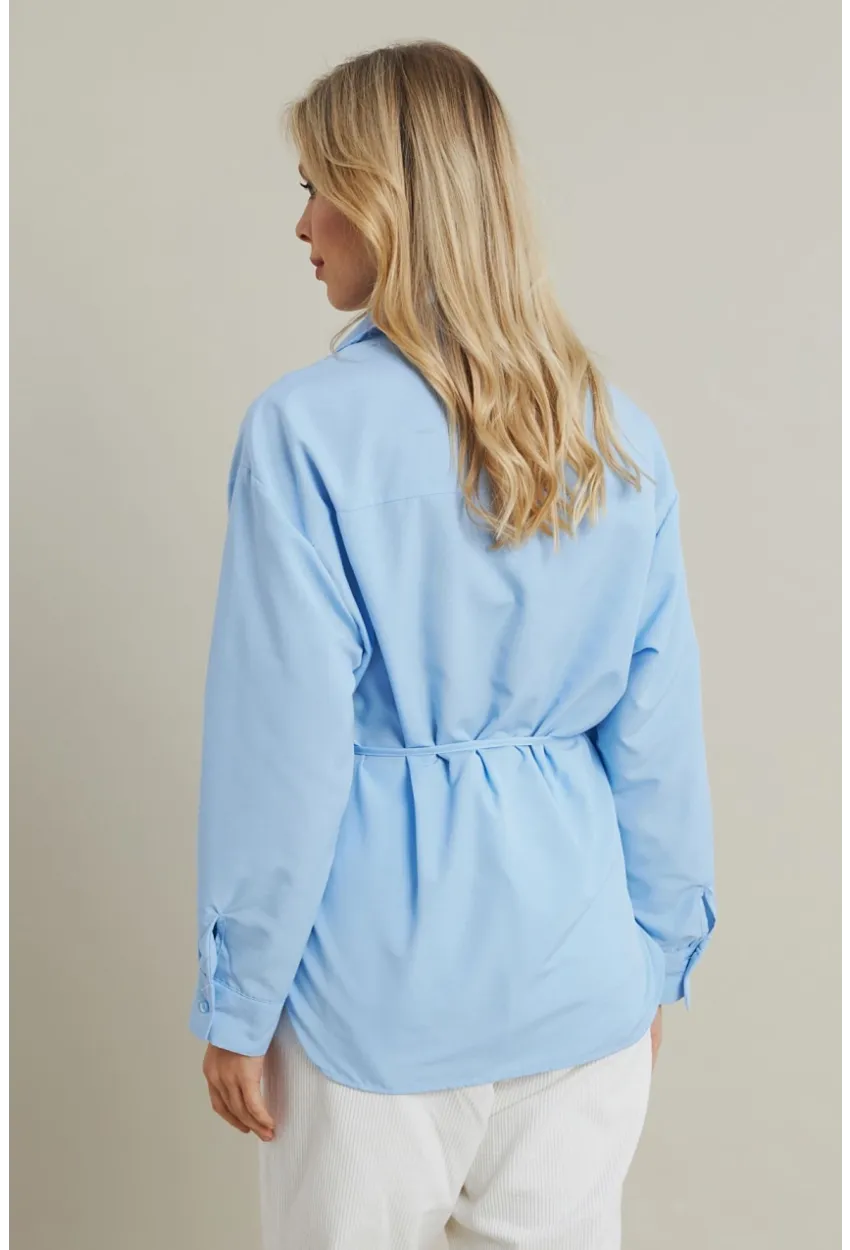Kadın Bebe Mavi Bağlama Detaylı Gömlek ZER418