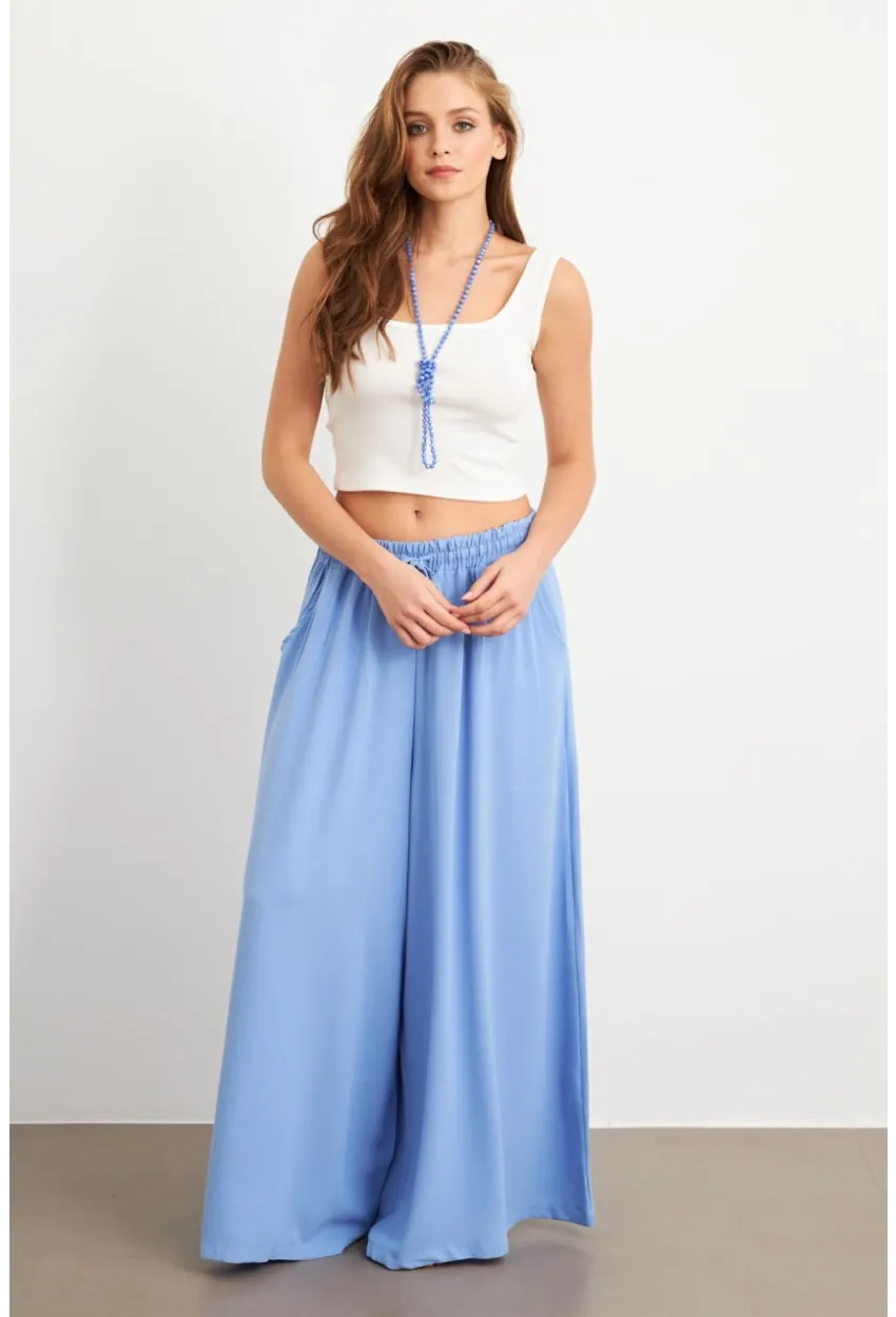 Kadın Bebe Mavi Beli Lastikli Cepli Palazzo Pantolon Sİ1155
