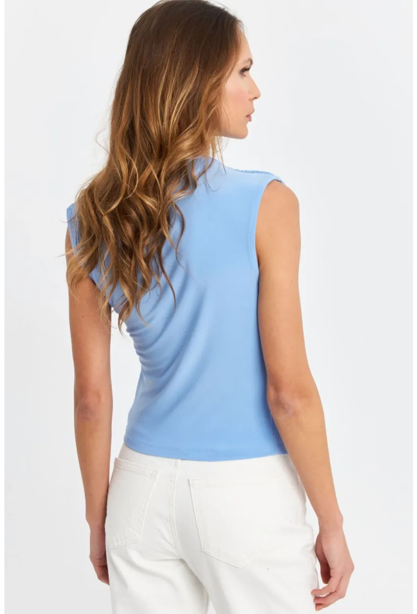 Kadın Bebe Mavi Büzgülü Kolsuz Bluz LPP1205-90