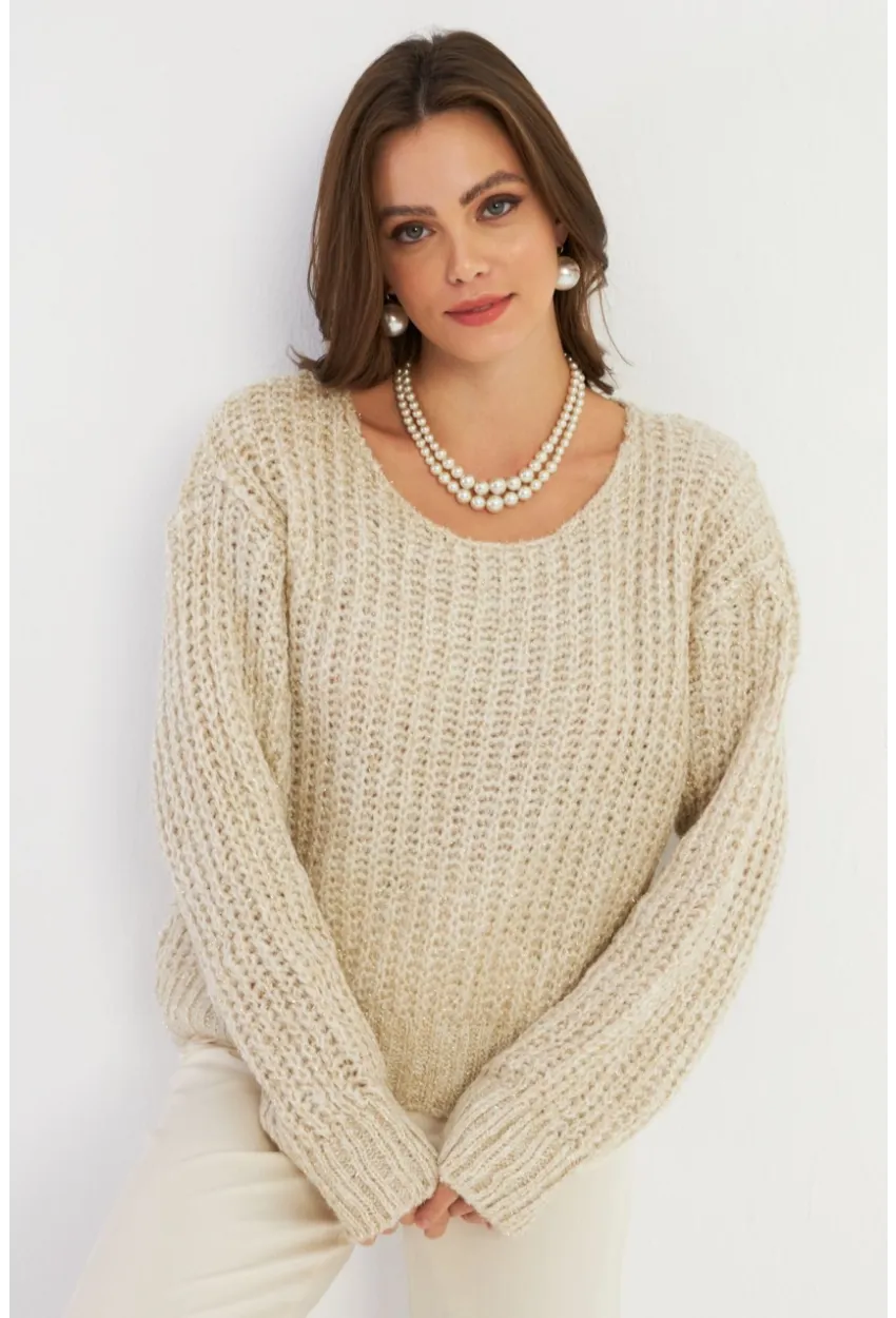 Kadın Bej Parlak Kazak KAZ25