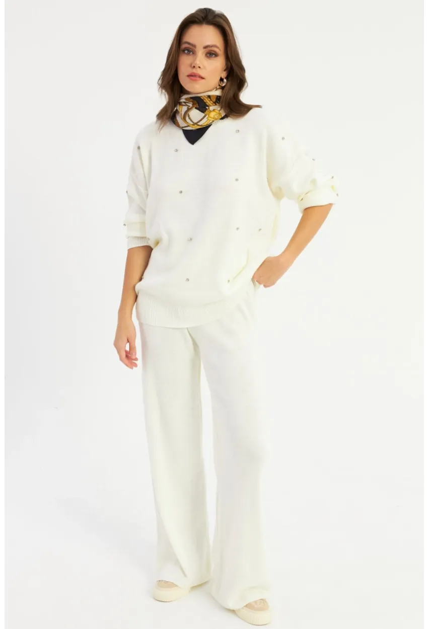 Kadın Bej Taşlı Alt Üst Takım MYİL10