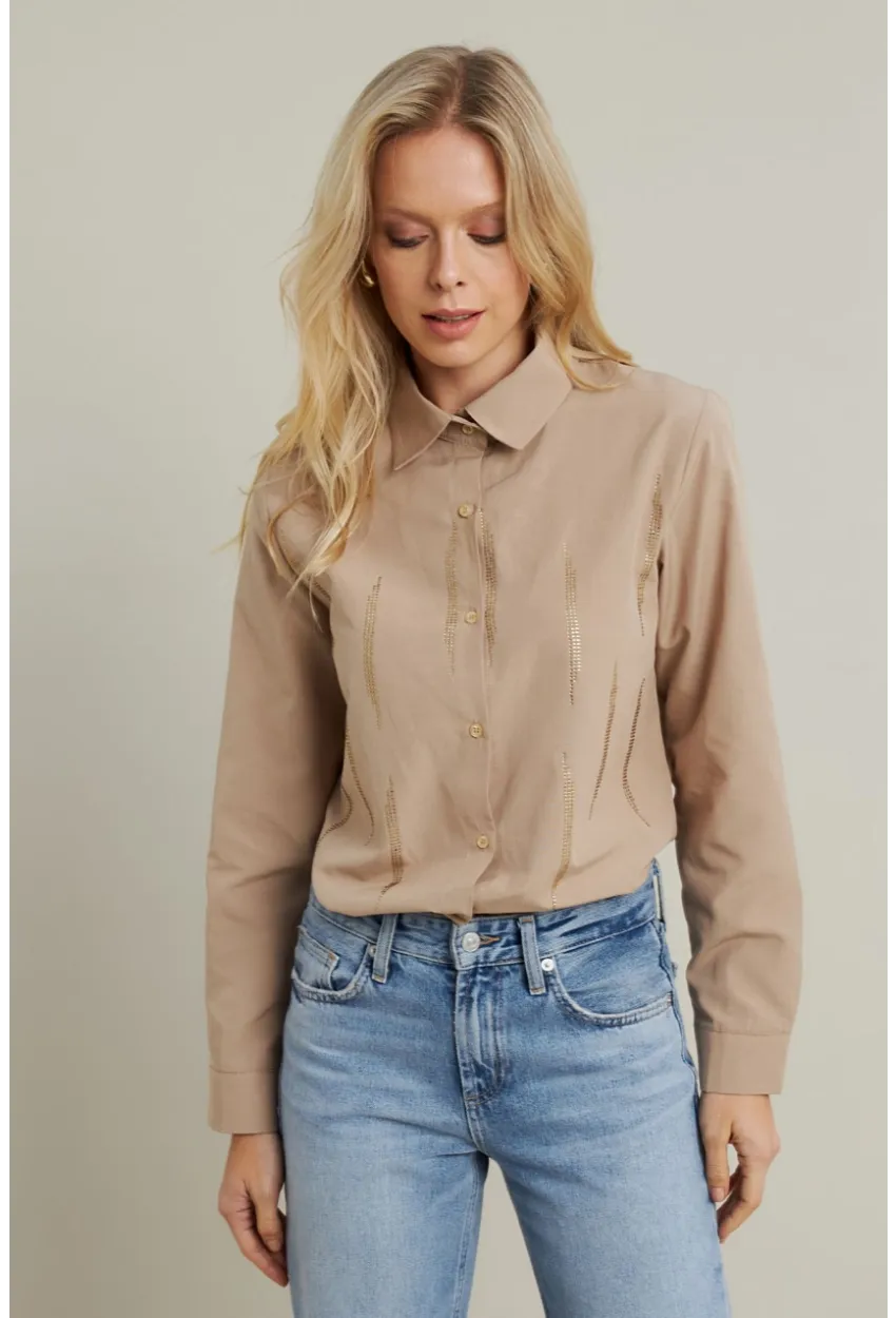 Kadın Bej Taşlı Gömlek MZER412