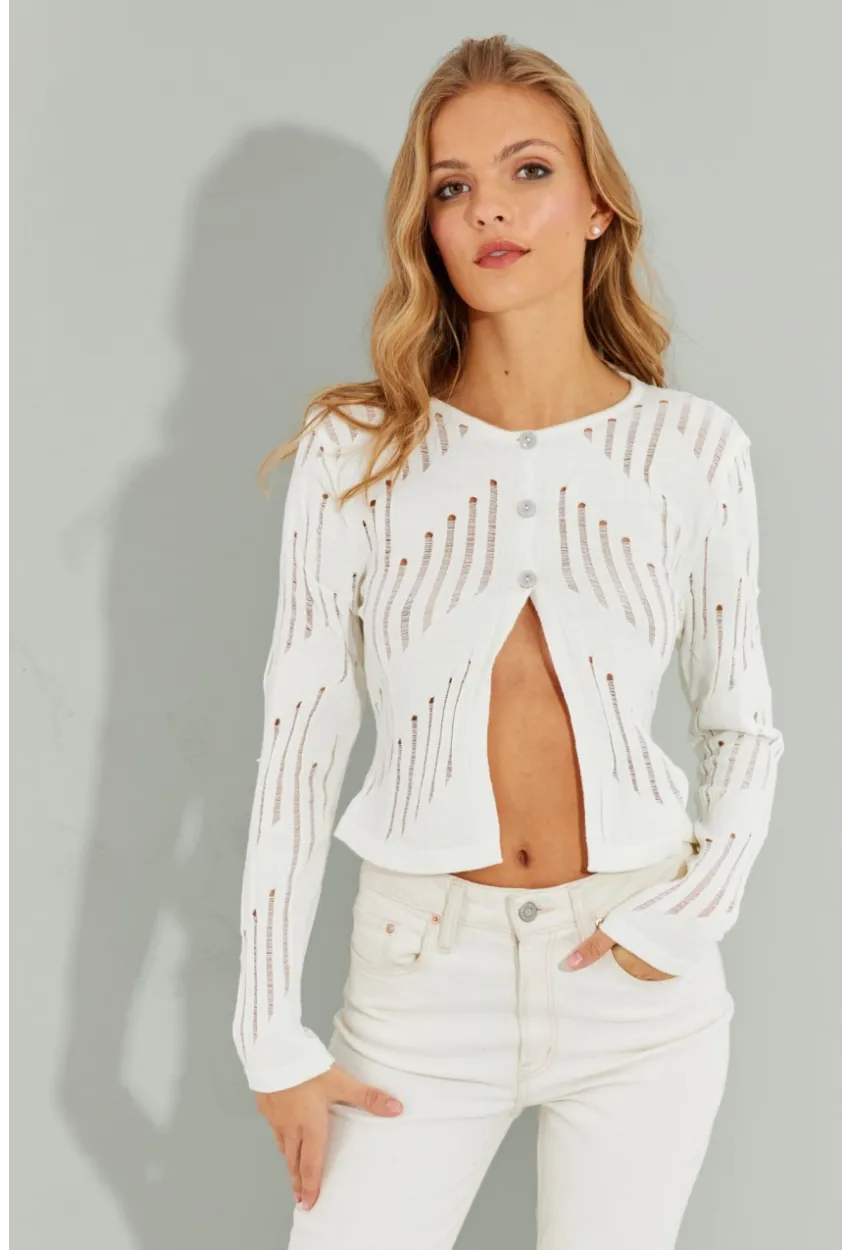 Kadın Beyaz Ajurlu Kısa Hırka SF2511