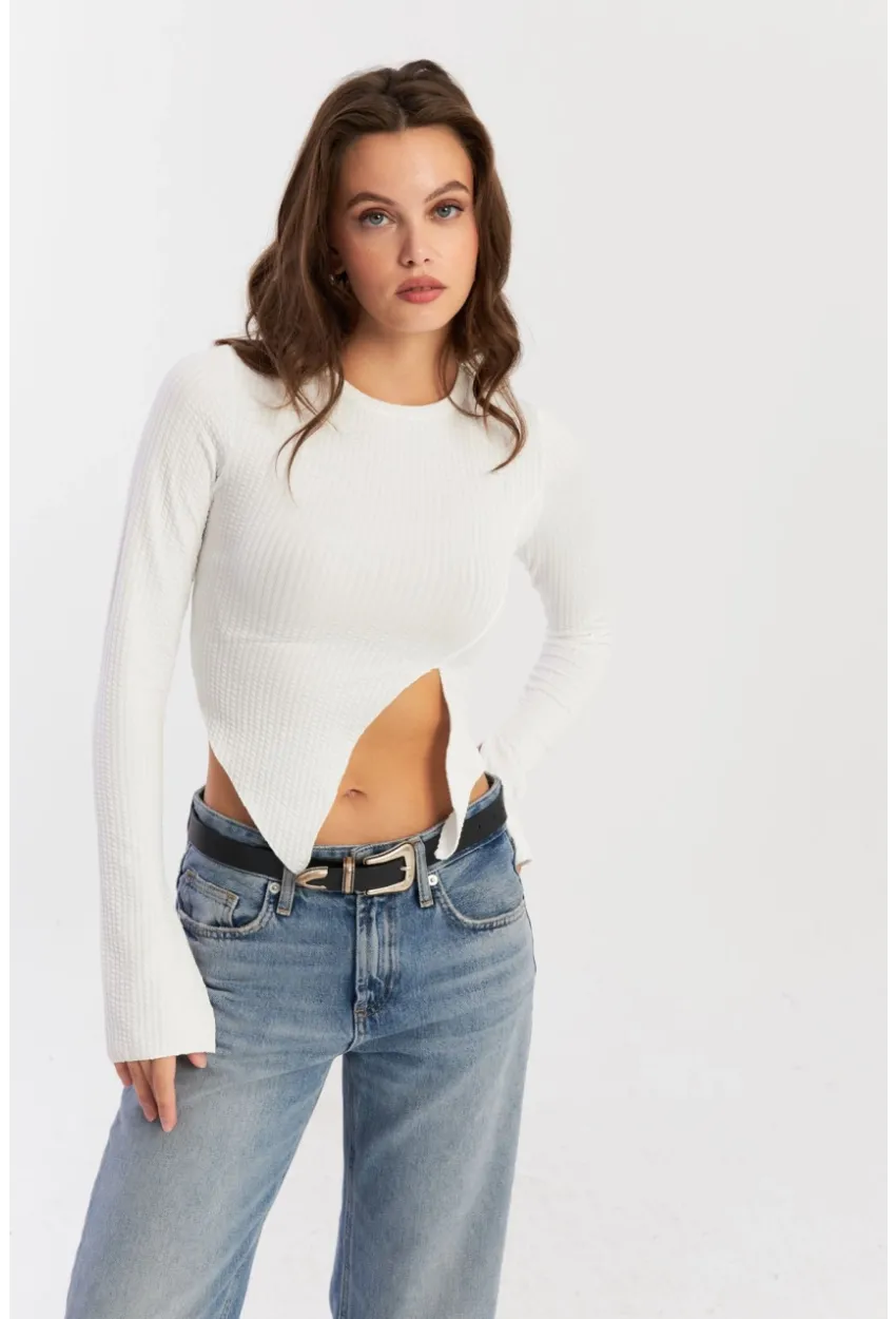 Kadın Beyaz Asimetrik Bluz CG384