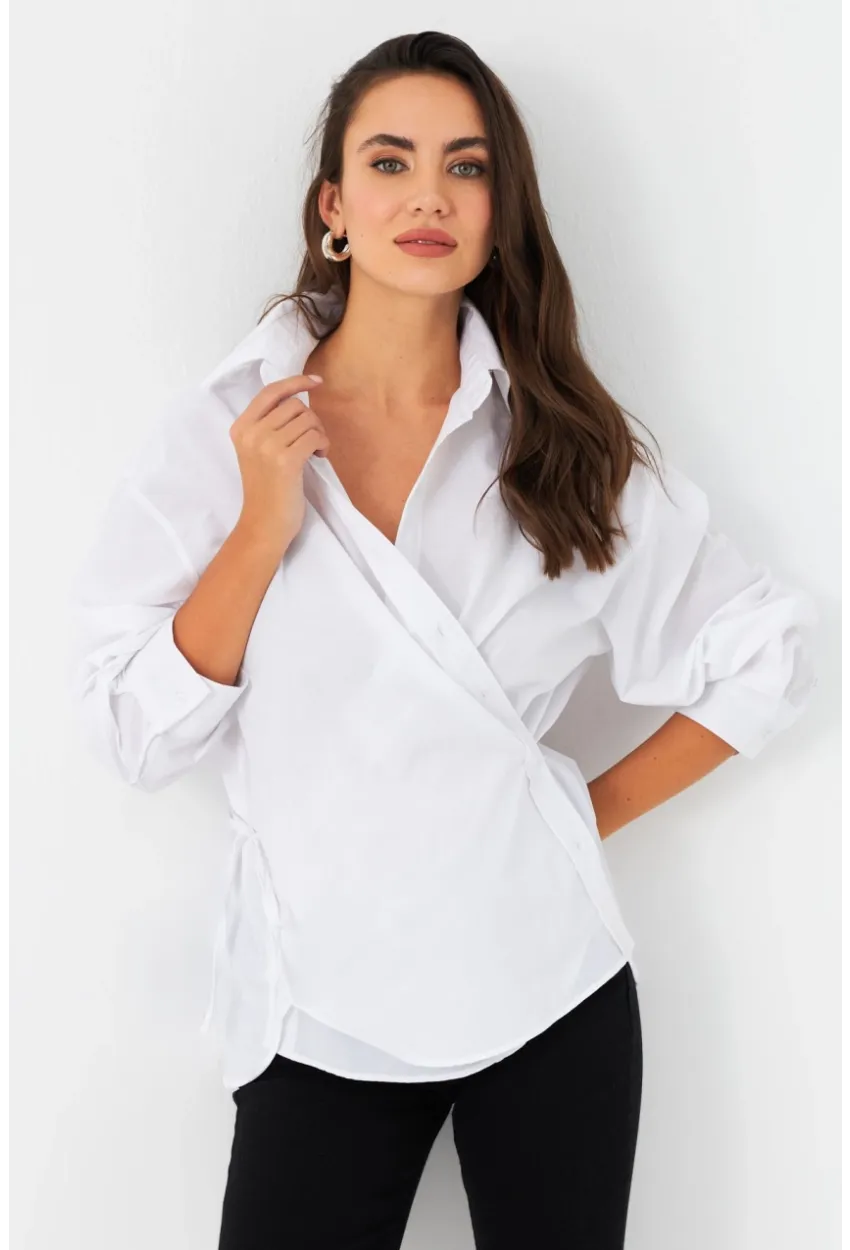 Kadın Beyaz Bağlama Detaylı Gömlek ZER418