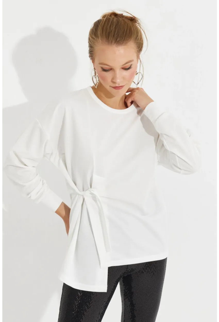 Kadın Beyaz Bağlamalı Sweatshirt Yİ2493