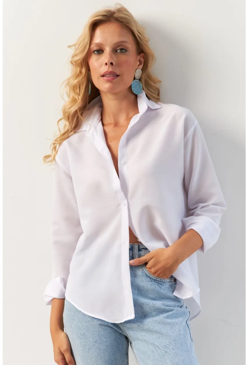 Kadın Beyaz Basic Gömlek HNT02