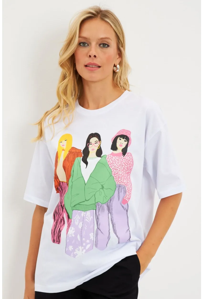 Kadın Beyaz Baskılı T-Shirt DY1329