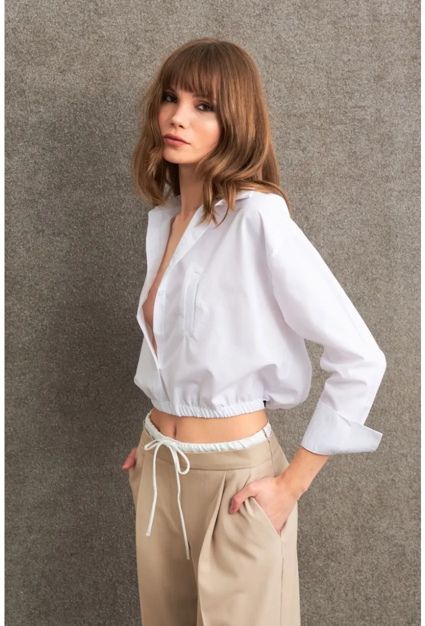 Kadın Beyaz Beli Lastikli Gömlek ELT3835