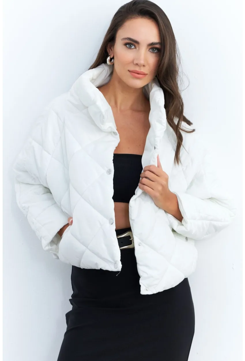 Kadın Beyaz Beli Lastikli Yarasa Kol Şişme Mont MX11
