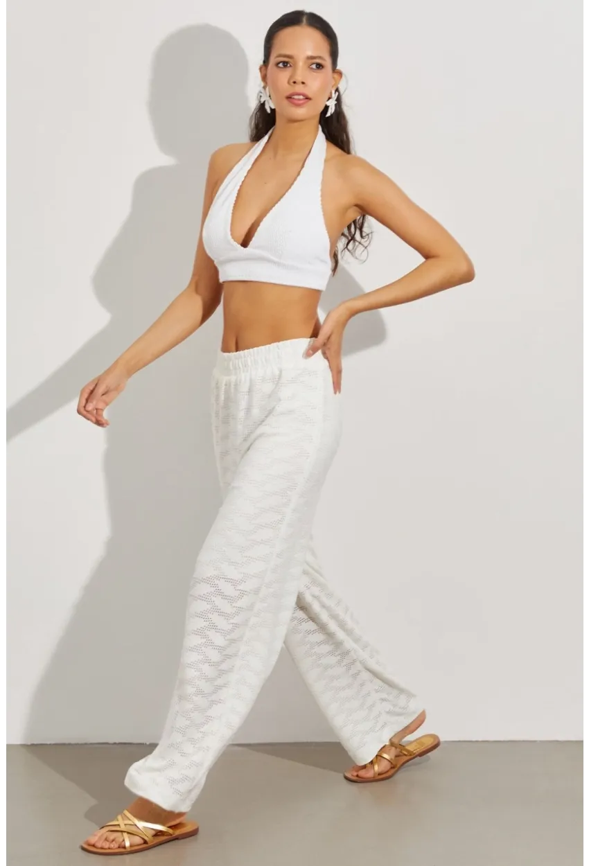 Kadın Beyaz Beli Lastikli Yarım Astarlı Brode Pantolon TW80018