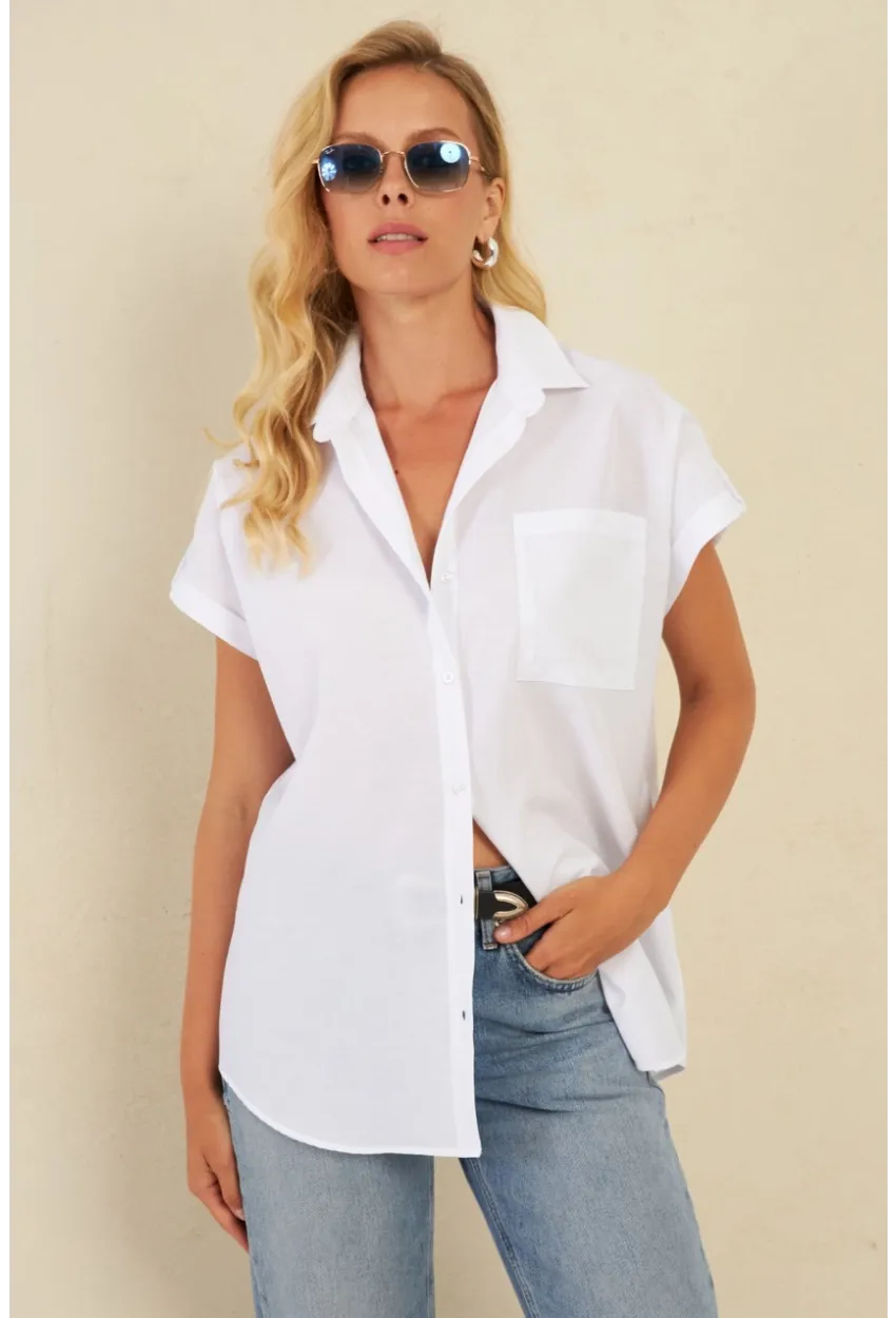 Kadın Beyaz Cepli Gömlek ZER410