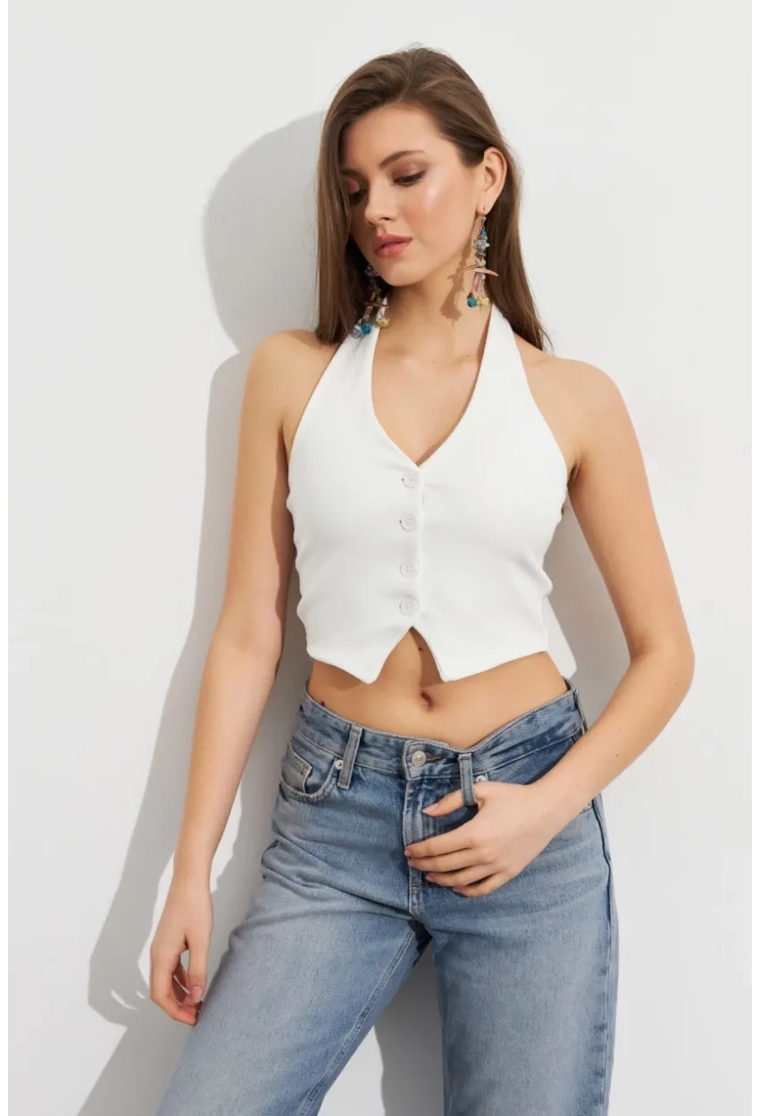 Kadın Beyaz Crop Bluz SE18