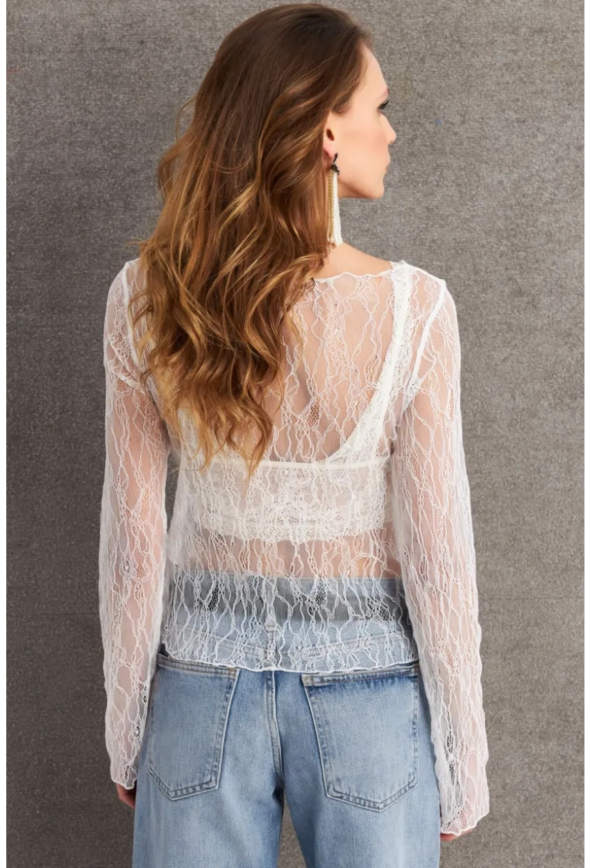 Kadın Beyaz Dantel Bluz BAR803