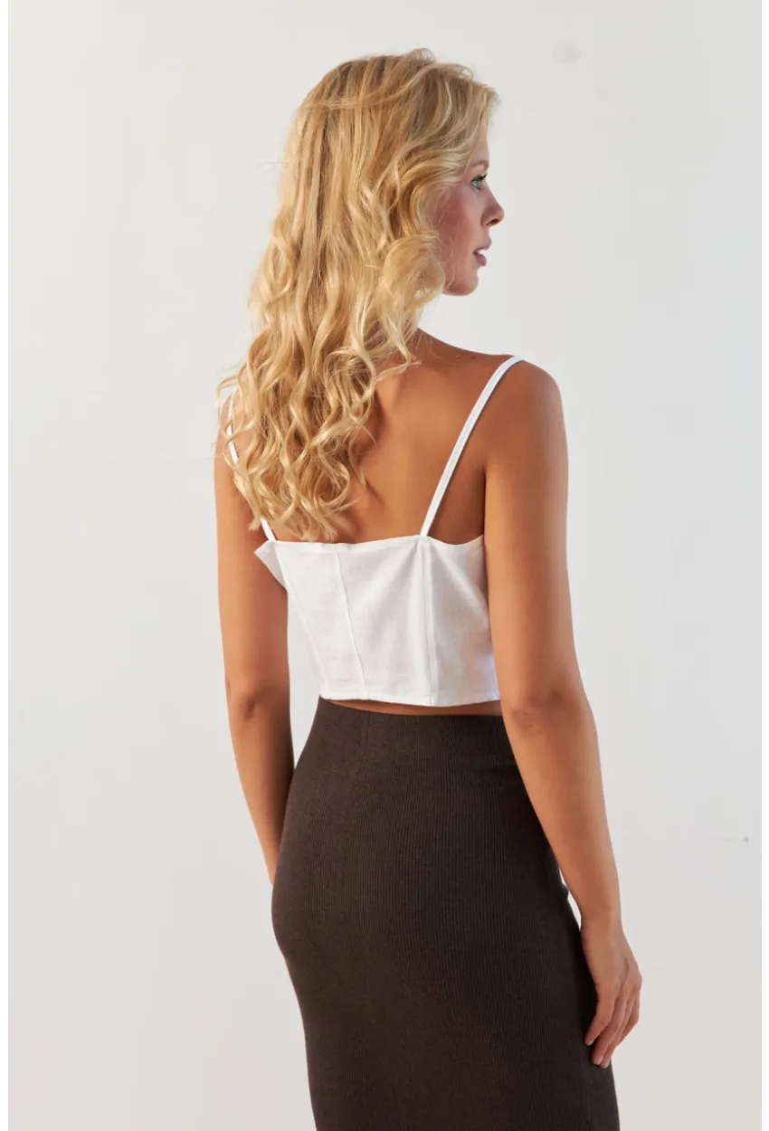 Kadın Beyaz Düğmeli İp Askılı Yelek MP20153
