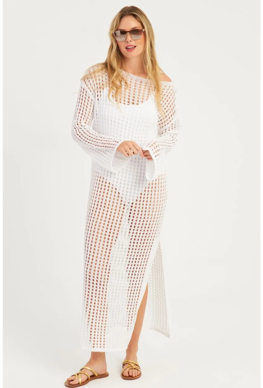 Kadın Beyaz File Kaftan SMT550