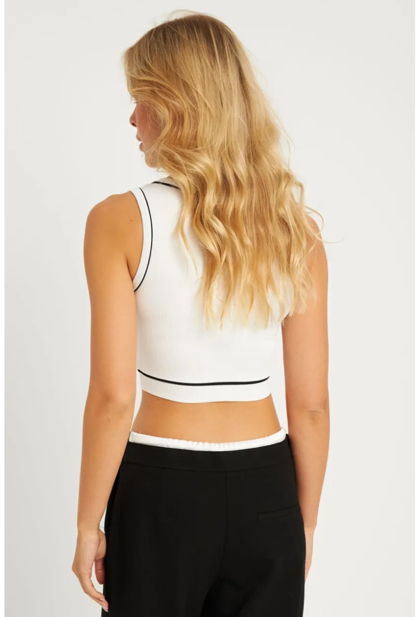 Kadın Beyaz Fitilli Crop Bluz CG359