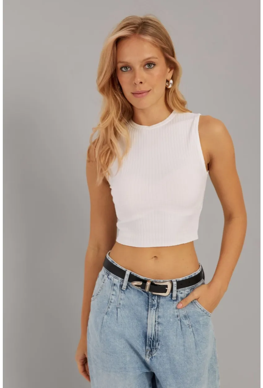 Kadın Beyaz Fitilli Crop Bluz LPP1262