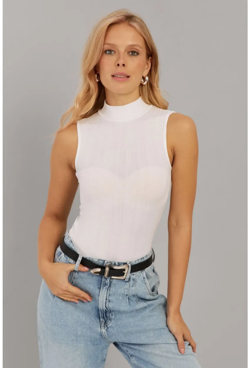 Kadın Beyaz Fitilli Kolsuz Bluz LPP1261