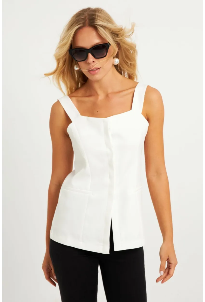 Kadın Beyaz Gizli Düğmeli Yelek TW60236