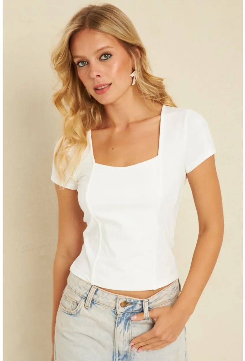 Kadın Beyaz Kare Yaka Bluz YLE613