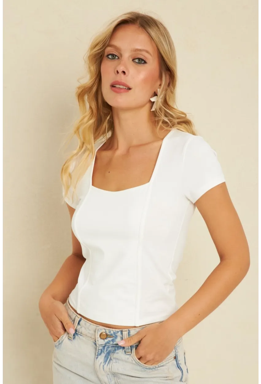 Kadın Beyaz Kare Yaka Bluz YLE613