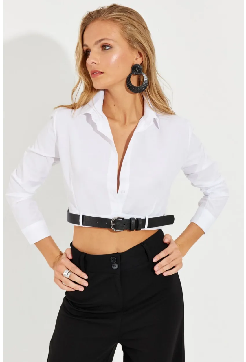 Kadın Beyaz Kemerli Kısa Gömlek MEN2017
