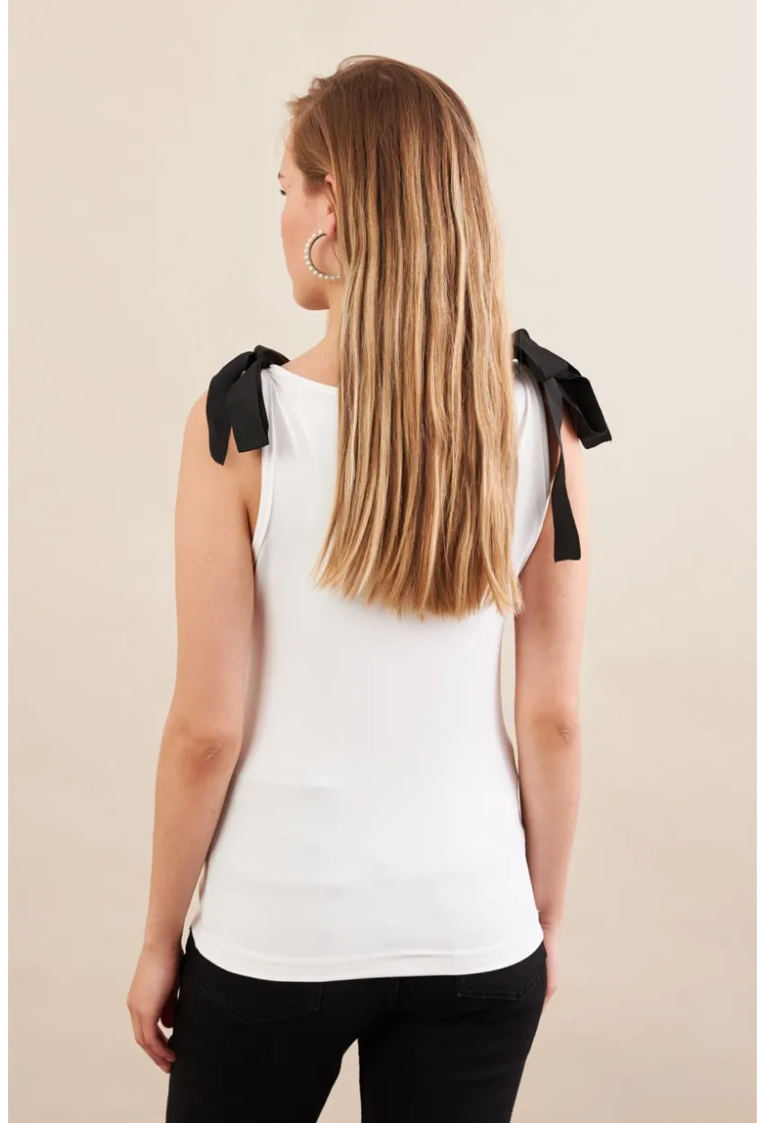 Kadın Beyaz Kontrast Fiyonklu Bluz EY3104