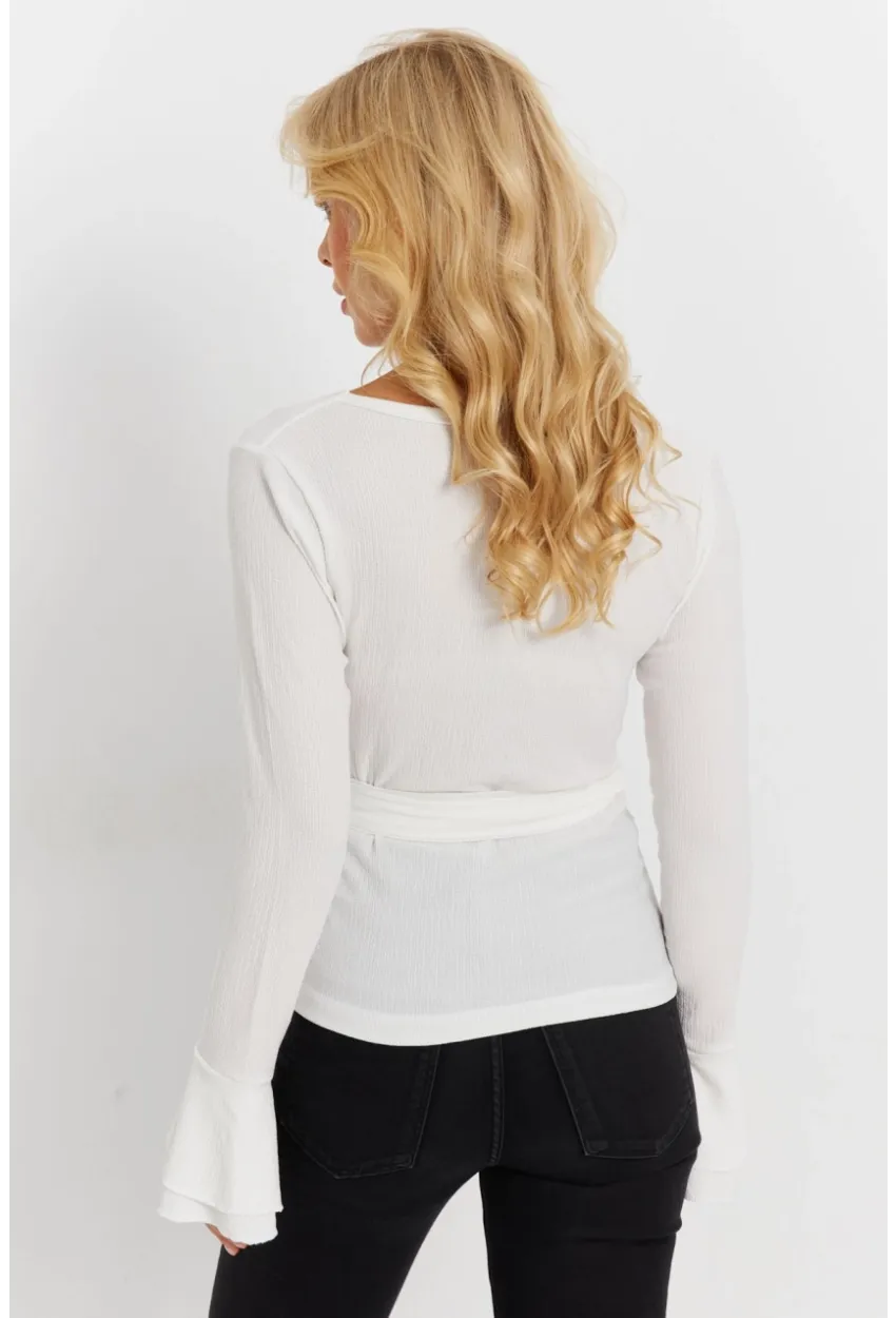 Kadın Beyaz Kruvaze Bürümcük Bluz EY2866