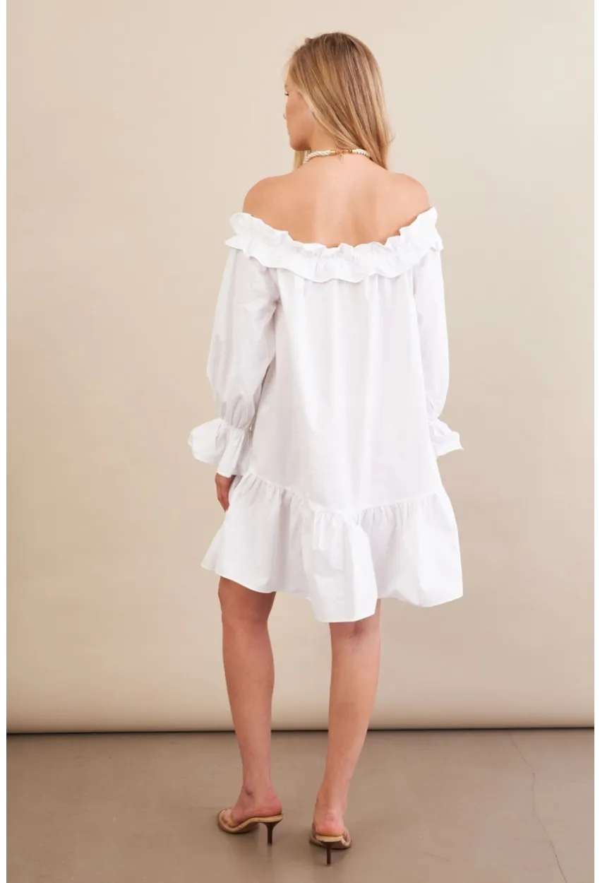 Kadın Beyaz Madonna Yaka Midi Elbise PSG1012