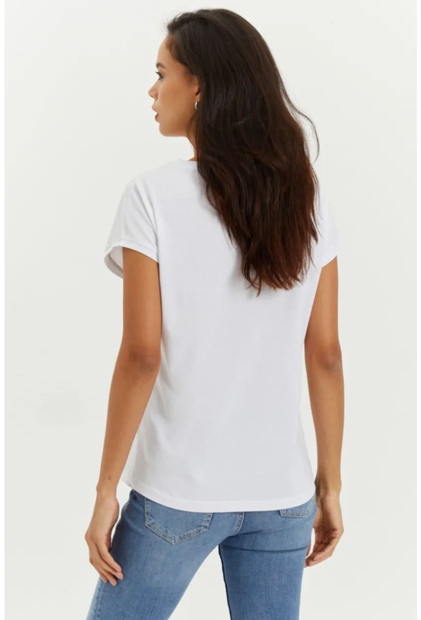 Kadın Beyaz Omuzları Dantel Salaş T-Shirt Yİ2442