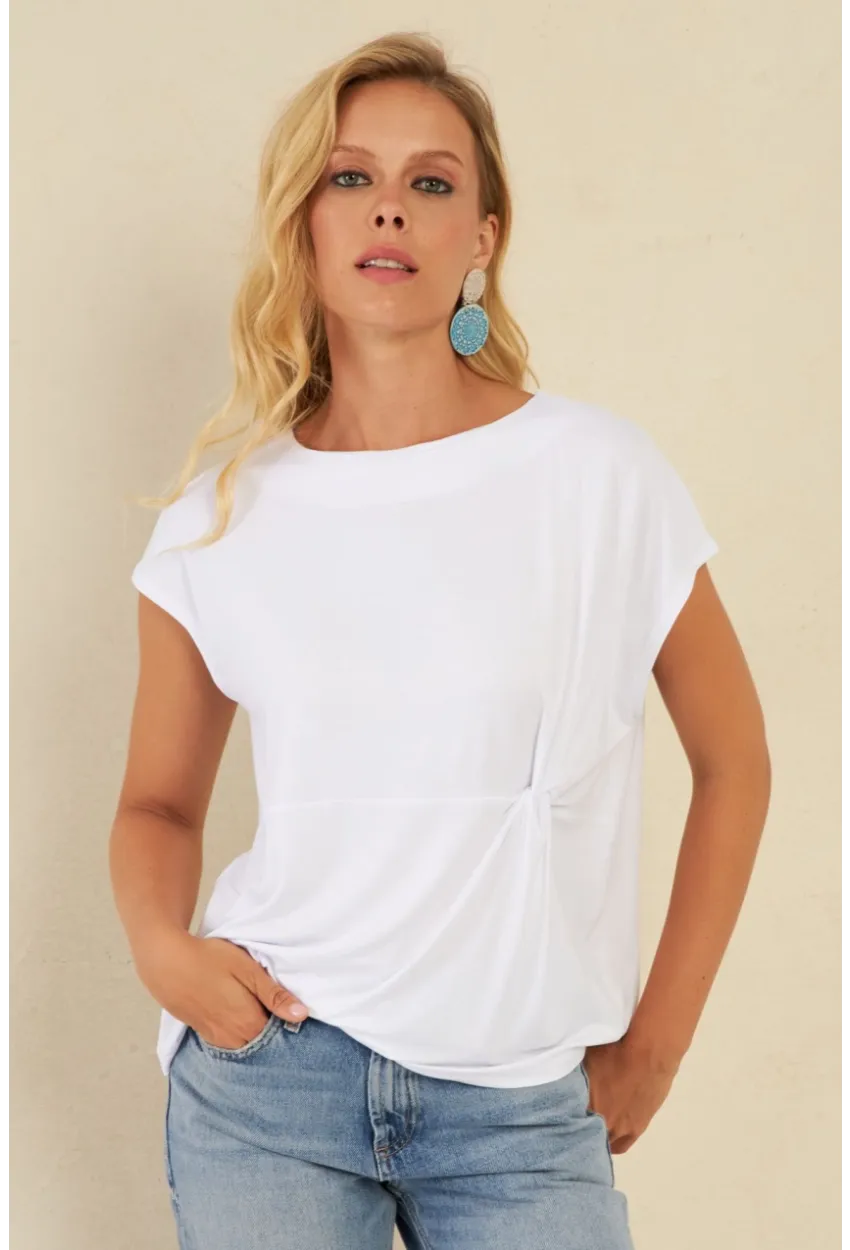 Kadın Beyaz Önü Düğümlü Bluz AYD348