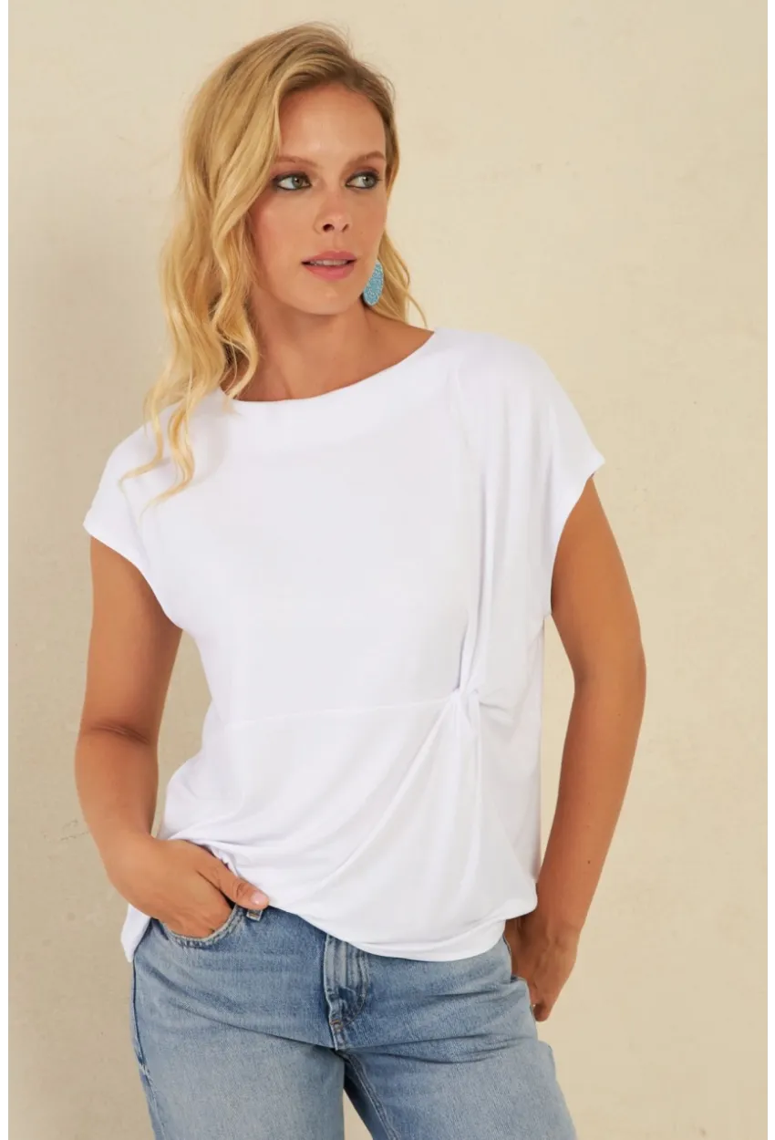 Kadın Beyaz Önü Düğümlü Bluz AYD348
