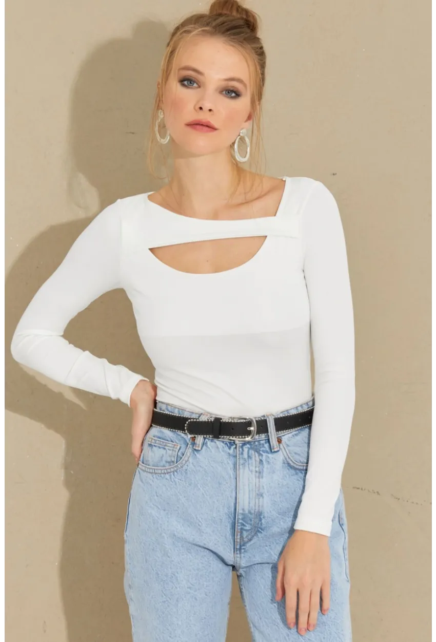Kadın Beyaz Pencereli Bluz CY438