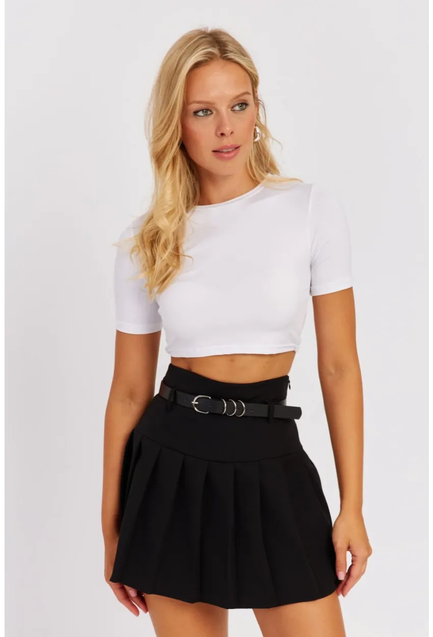 Kadın Beyaz Sırt Dekolteli Crop Bluz CY450