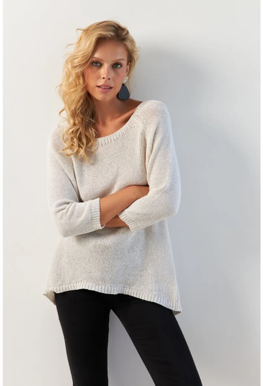 Kadın Beyaz Sırtı Damla Triko Bluz YV267