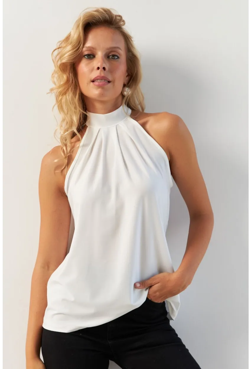 Kadın Beyaz Sırtı Damla Yılbaşı Bluz LPP5043