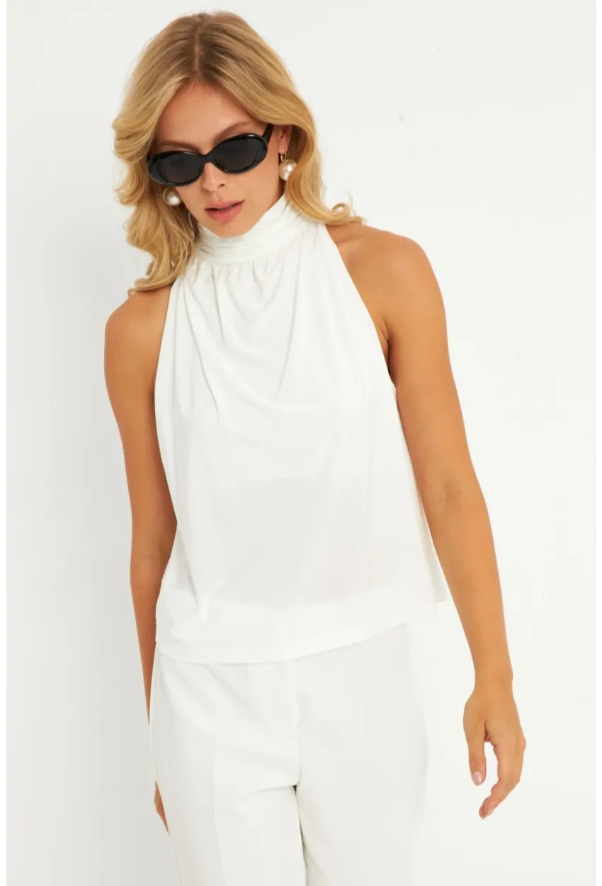 Kadın Beyaz Sırtı Düğmeli Bluz ELT3963