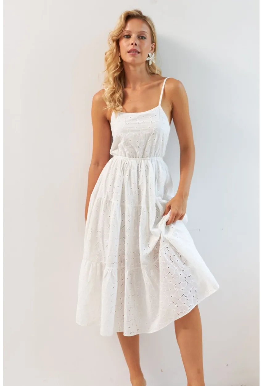 Kadın Beyaz Sırtı Gipeli Astarlı Midi Elbise BK267229