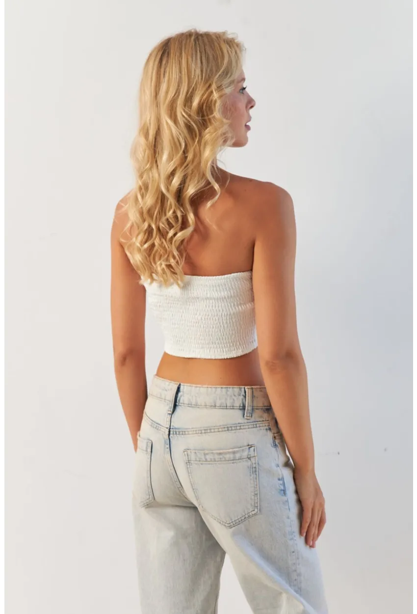 Kadın Beyaz Sırtı Gipeli Crop Bluz NH24754