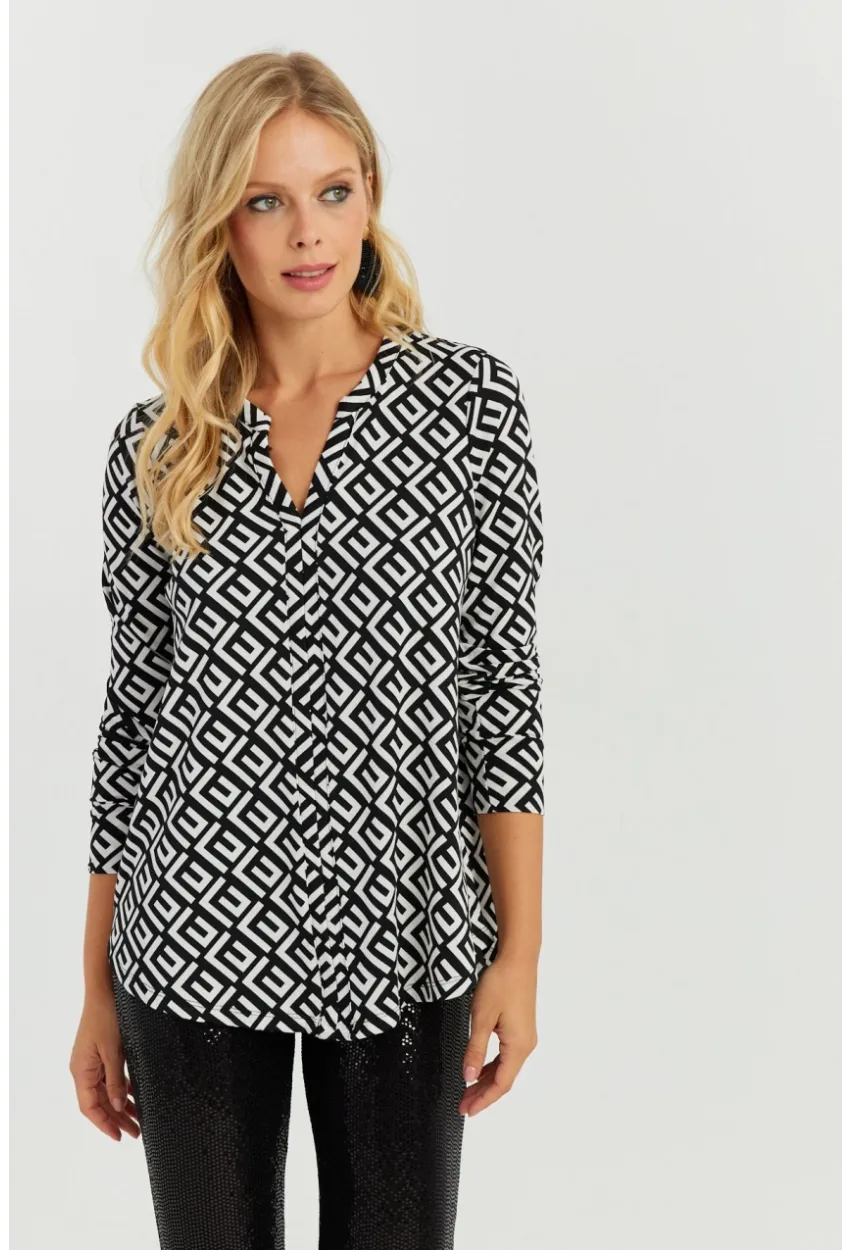 Kadın Beyaz-Siyah V Yaka Bluz AYD258