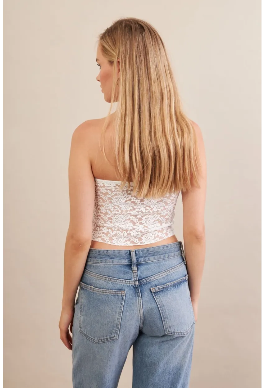 Kadın Beyaz Straplez Dantel Bluz ZH125