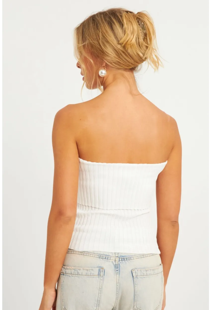 Kadın Beyaz Straplez Triko Bluz YV240