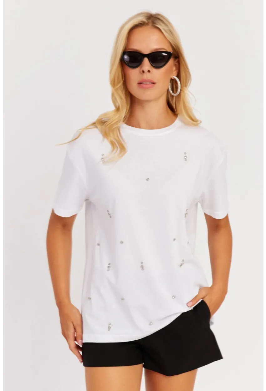 Kadın Beyaz Taşlı Bluz SGT401